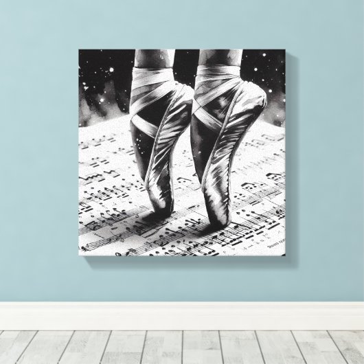 Zwart-wit ballet Slippers Stretched Canvas (Insitu (Houten vloer))