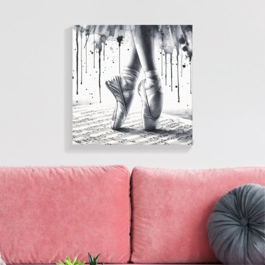 Zwart-wit ballet Slippers Stretched Canvas (Insitu (Woonkamer))