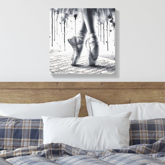 Zwart-wit ballet Slippers Stretched Canvas (Insitu (Slaapkamer))