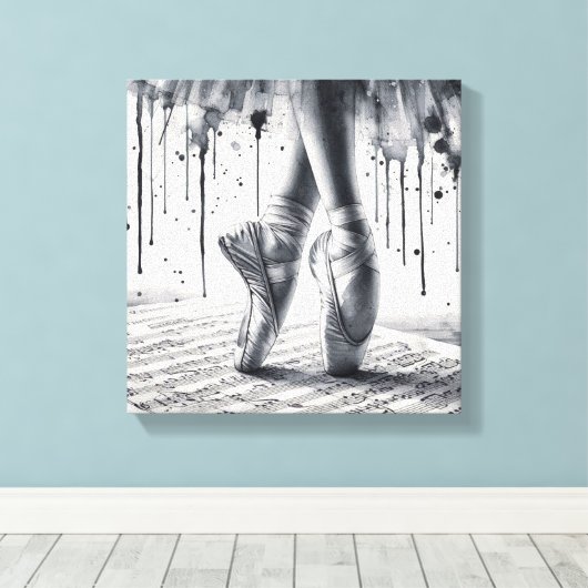 Zwart-wit ballet Slippers Stretched Canvas (Insitu (Houten vloer))