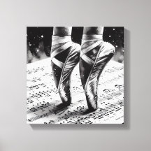 Zwart-wit ballet Slippers Stretched Canvas