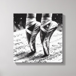 Zwart-wit ballet Slippers Stretched Canvas Afdruk