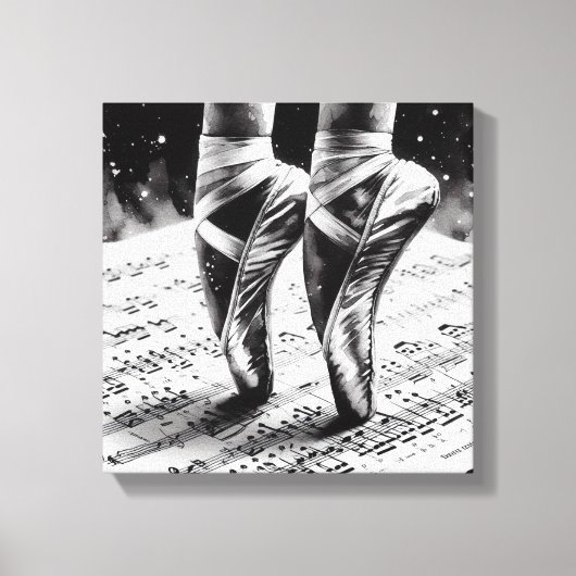 Zwart-wit ballet Slippers Stretched Canvas Afdruk (Voorkant)