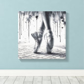 Zwart-wit ballet Slippers Stretched Canvas Afdruk (Insitu (Houten vloer))