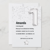 Zwart-wit ballon 1e verjaardagsfeestje kaart (Voorkant)