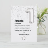 Zwart-wit ballon 1e verjaardagsfeestje kaart (Staand voorkant)