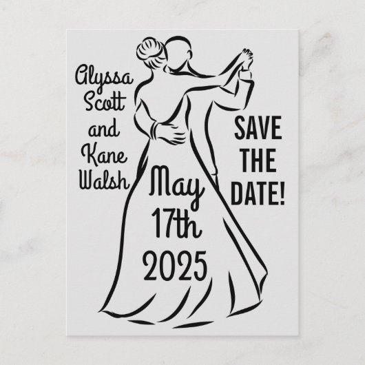 Zwart-wit Ballroom Dansers Save-the-Date Briefkaart (Voorkant)