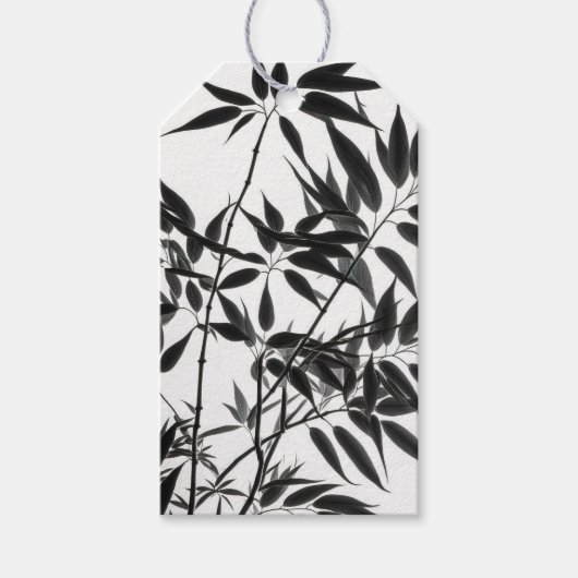 Zwart-wit Bamboe Plant Cadeaulabel (Voorkant)