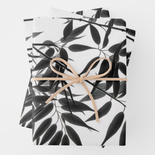 Zwart-wit Bamboe Plant Inpakpapier Vel (In situ)