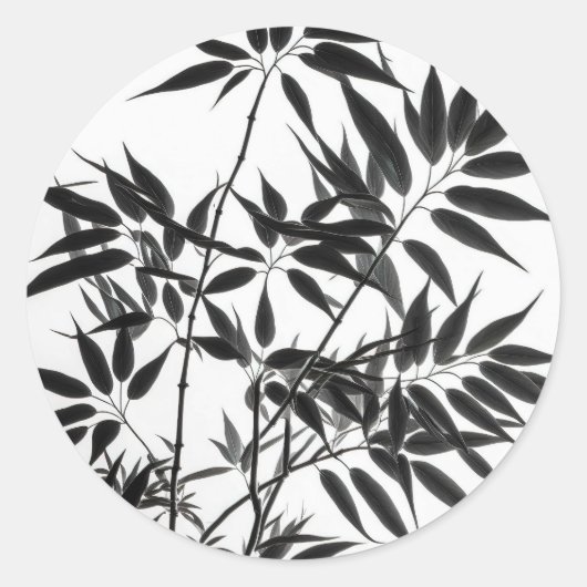 Zwart-wit Bamboe Plant Ronde Sticker (Voorkant)
