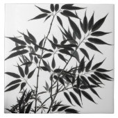 Zwart-wit Bamboe Plant Tegeltje (Voorkant)