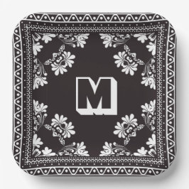Zwart-wit Bandana ontwerp met Monogram Papieren Bordje