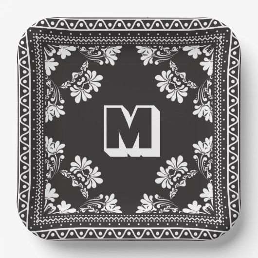 Zwart-wit Bandana ontwerp met Monogram Papieren Bordje (Voorkant)