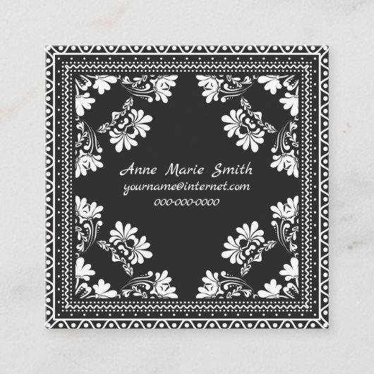 Zwart-wit bandenontwerp vierkante visitekaartje (Voorkant)
