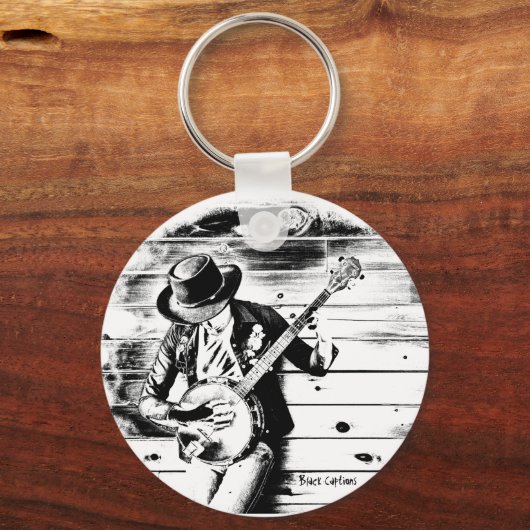 Zwart-wit banjo-Man - sleutelring Sleutelhanger (Voorkant)