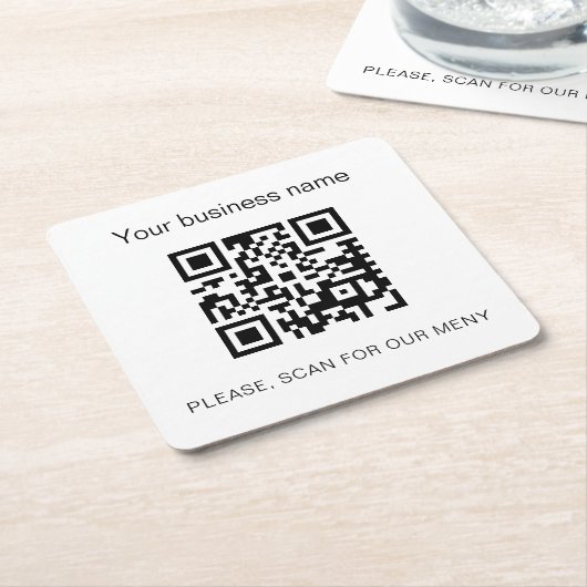 Zwart wit bar restaurant menu qr code kartonnen onderzetters (Schuin)