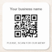 Zwart wit bar restaurant menu qr code kartonnen onderzetters (Voorkant)