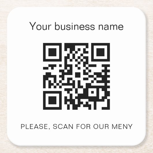 Zwart wit bar restaurant menu qr code kartonnen onderzetters (Voorkant)