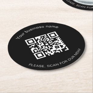 Zwart wit bar restaurant menu qr code ronde kartonnen onderzetter