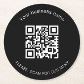 Zwart wit bar restaurant menu qr code ronde kartonnen onderzetter (Voorkant)