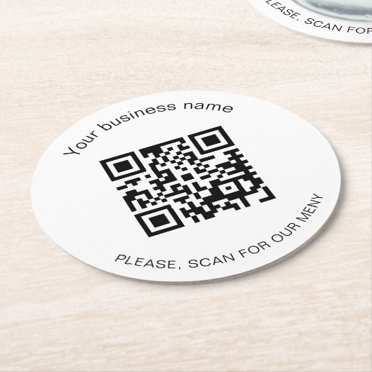 Zwart wit bar restaurant menu qr code ronde kartonnen onderzetter (Gebogen)
