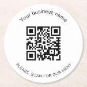 Zwart wit bar restaurant menu qr code ronde kartonnen onderzetter (Voorkant)