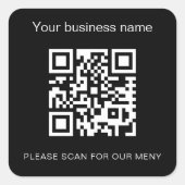 Zwart wit bar restaurant menu qr code vierkante sticker (Voorkant)
