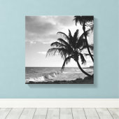 Zwart-wit Barbados Palm Tree Beach Canvas Afdruk (Insitu (Houten vloer))