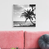 Zwart-wit Barbados Palm Tree Beach Canvas Afdruk (Insitu (Woonkamer))