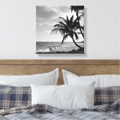 Zwart-wit Barbados Palm Tree Beach Canvas Afdruk (Insitu (Slaapkamer))
