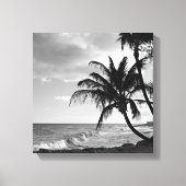Zwart-wit Barbados Palm Tree Beach Canvas Afdruk (Voorkant)