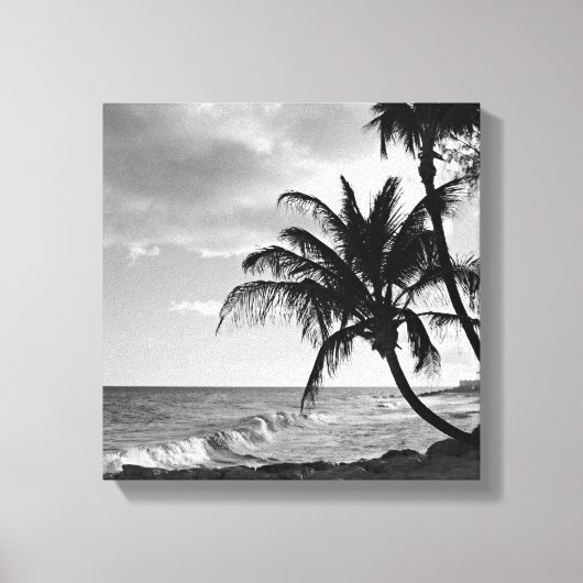 Zwart-wit Barbados Palm Tree Beach Canvas Afdruk (Voorkant)