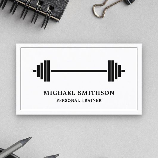 Zwart-wit Barbell Fitness Personal Trainer Visitekaartje