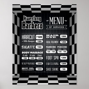 Zwart, wit barber menu poster