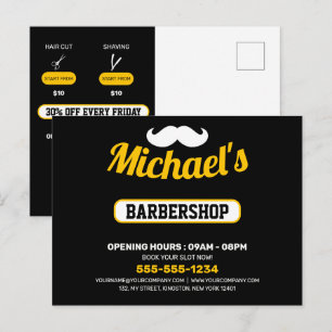 Zwart & Wit Barbershop Marketing Postcard Briefkaart