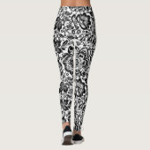 Zwart & Wit Barok Bloemen Damasks Leggings (Achterkant)