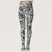 Zwart & Wit Barok Bloemen Damasks Leggings (Voorkant)