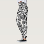Zwart & Wit Barok Bloemen Damasks Leggings (Links)