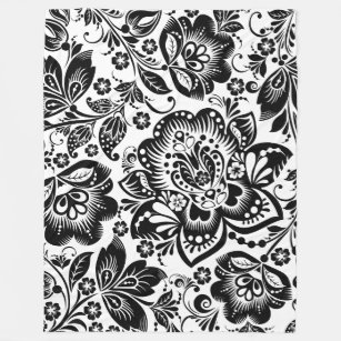 Zwart-wit barok bloemmotief fleece deken