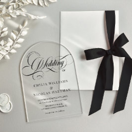 Zwart-wit Barok Script Wedding Acryl Uitnodigingen