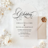 Zwart-wit Barok Script Wedding Acryl Uitnodigingen