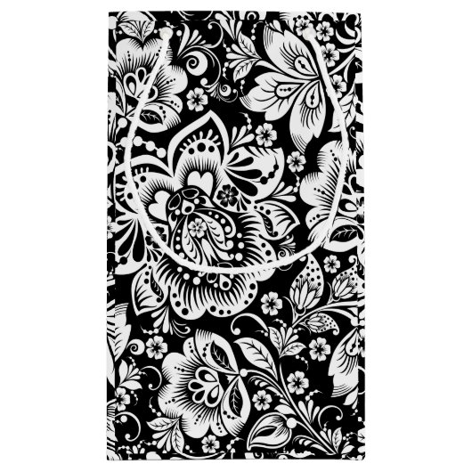 Zwart-wit barokDamaspatroon Klein Cadeauzakje (Achterkant)