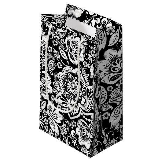 Zwart-wit barokDamaspatroon Klein Cadeauzakje (Voorkant Gekanteld)