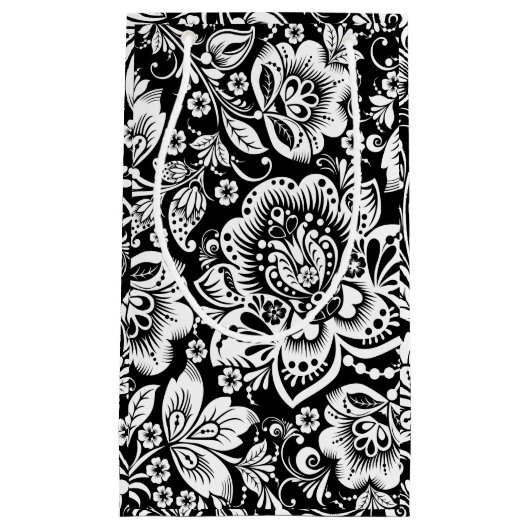 Zwart-wit barokDamaspatroon Klein Cadeauzakje (Voorkant)