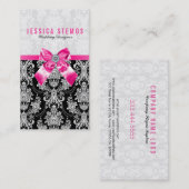 Zwart & wit barokke damast met roze boog visitekaartje (Voorkant / Achterkant)