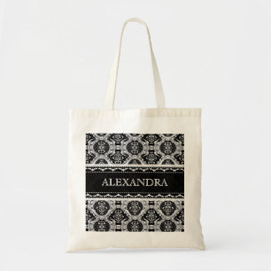 Zwart-wit barokpatroon - Monogram Tote Bag