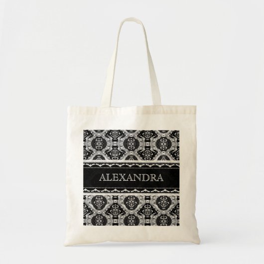 Zwart-wit  barokpatroon - Monogram Tote Bag (Voorkant)