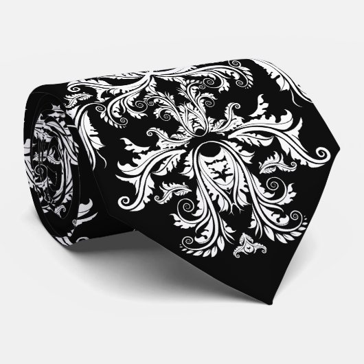  zwart-wit barokpatroon stropdas (Opgerold)