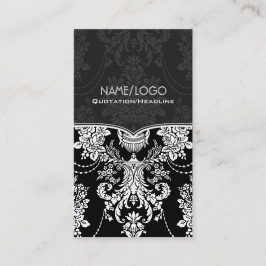 Zwart-wit barokstijl ontwerp visitekaartje (Voorkant)