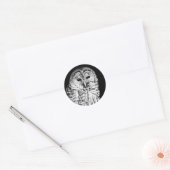 Zwart-wit Barred Uil Portret Ronde Sticker (Envelop)